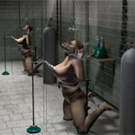 Hot busty chicks bound and suspended are kept in the basement for tortures. the slave factory by feather